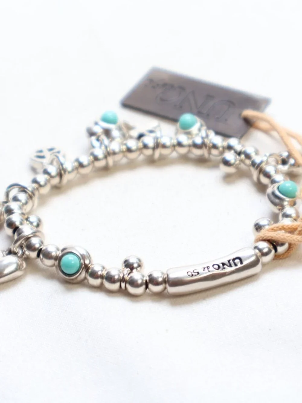 Uno de 50 Silver Tone Worship Turquoise Stretch Bracelet $80 - Picture 3 of 4